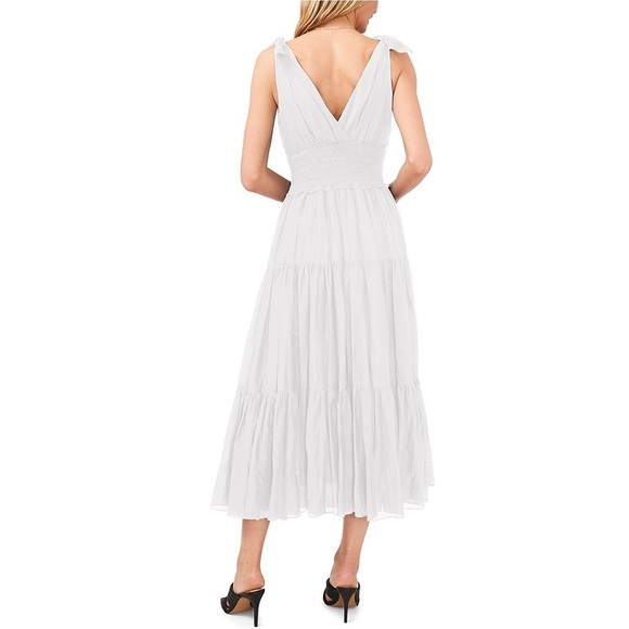 NWT Vince Comuto| Sleeveless V-Neck Poplin Smocked Waist Maxi Dress| White|Small - Picture 2 of 6